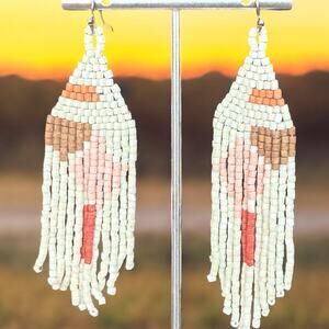 Boho Festival Native Style Seed Bead Beaded Earrings Fringe Tassel Long